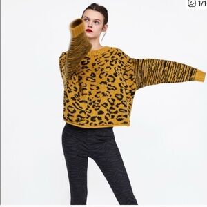 Zara Mustard and Black Animal Print Sweater trend